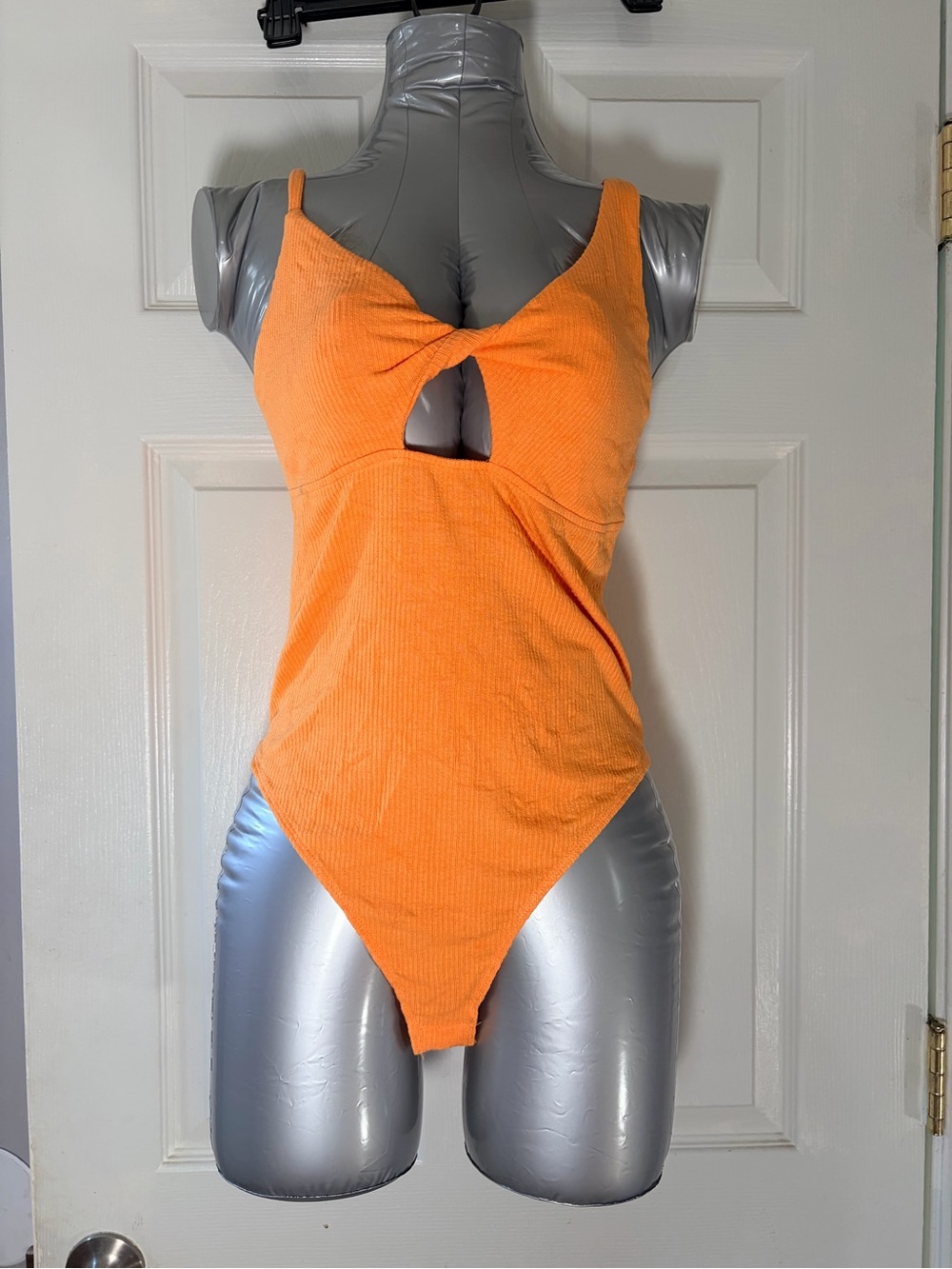 wild fable Orange Ribbed Twist Front Keyhole Bodysuit